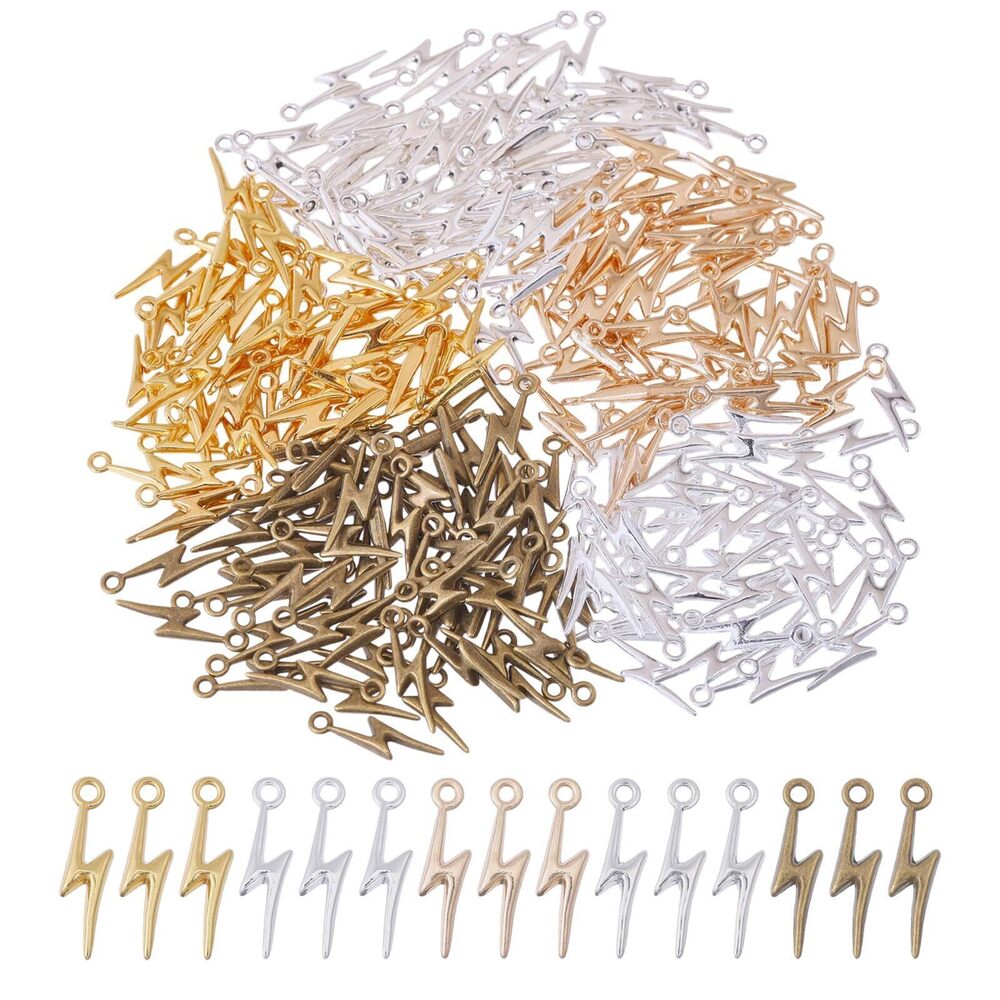7650 180pcs 5 Colors Flash Shape Charms Lightning Bolt Pendants Tibetan
